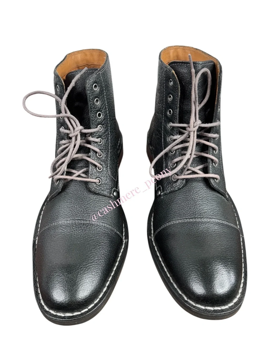 Cole Haan Black Leather Canton Stitch Cap-Toe Boots Mens Size 12